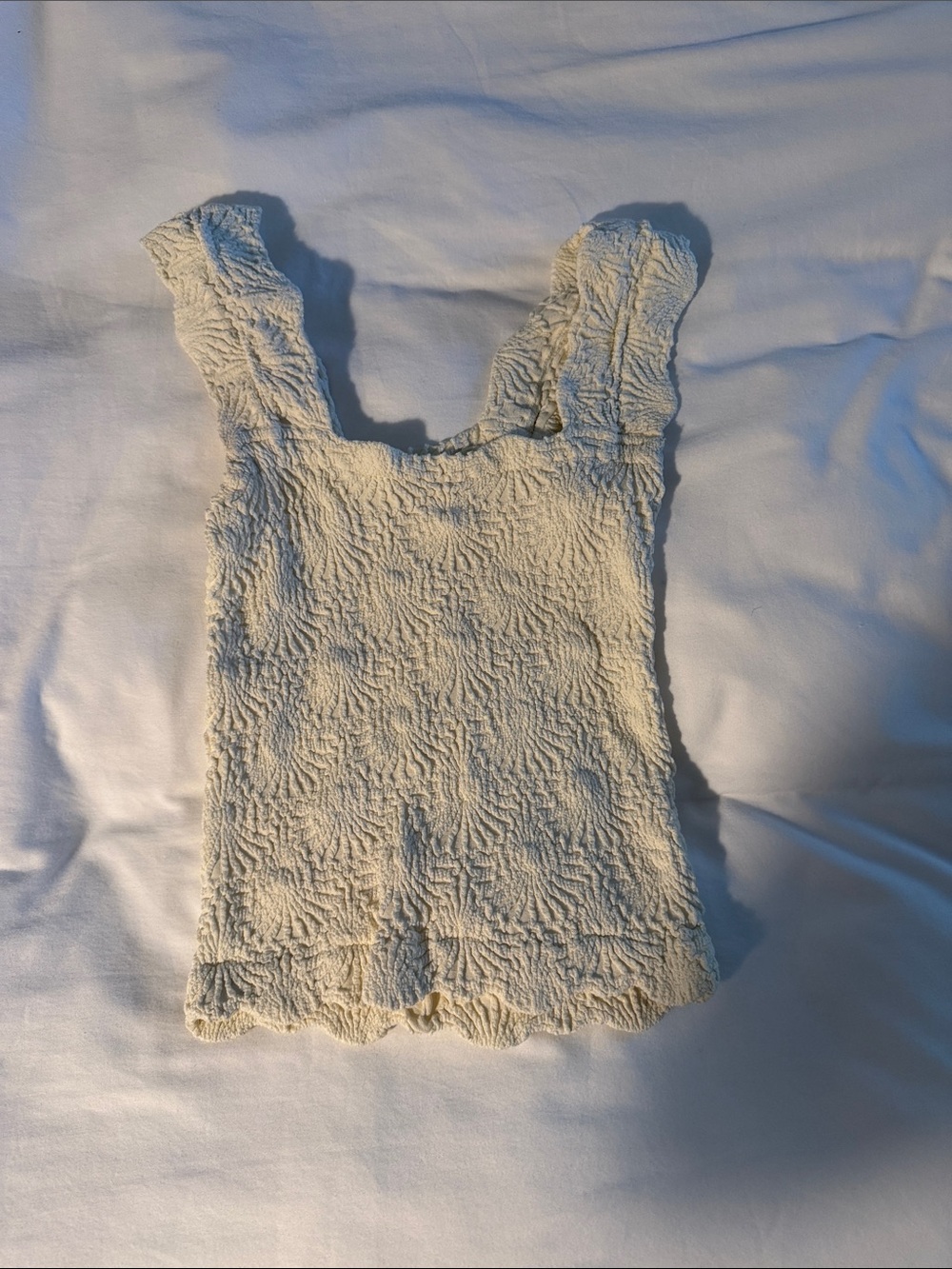 Cream Textured Smocked Tank Top with Wide Straps